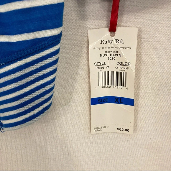 New Ruby Rd. Blue White Stripe Open Front Asymmetric Hem Knit Cardigan XL - Picture 3 of 7